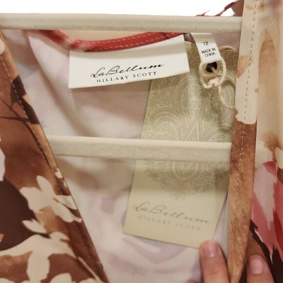 La Bellum Women's‎ Brown & Pink Floral Print Wrap Shift Maxi Dress Size 12 NWT - Picture 3 of 13